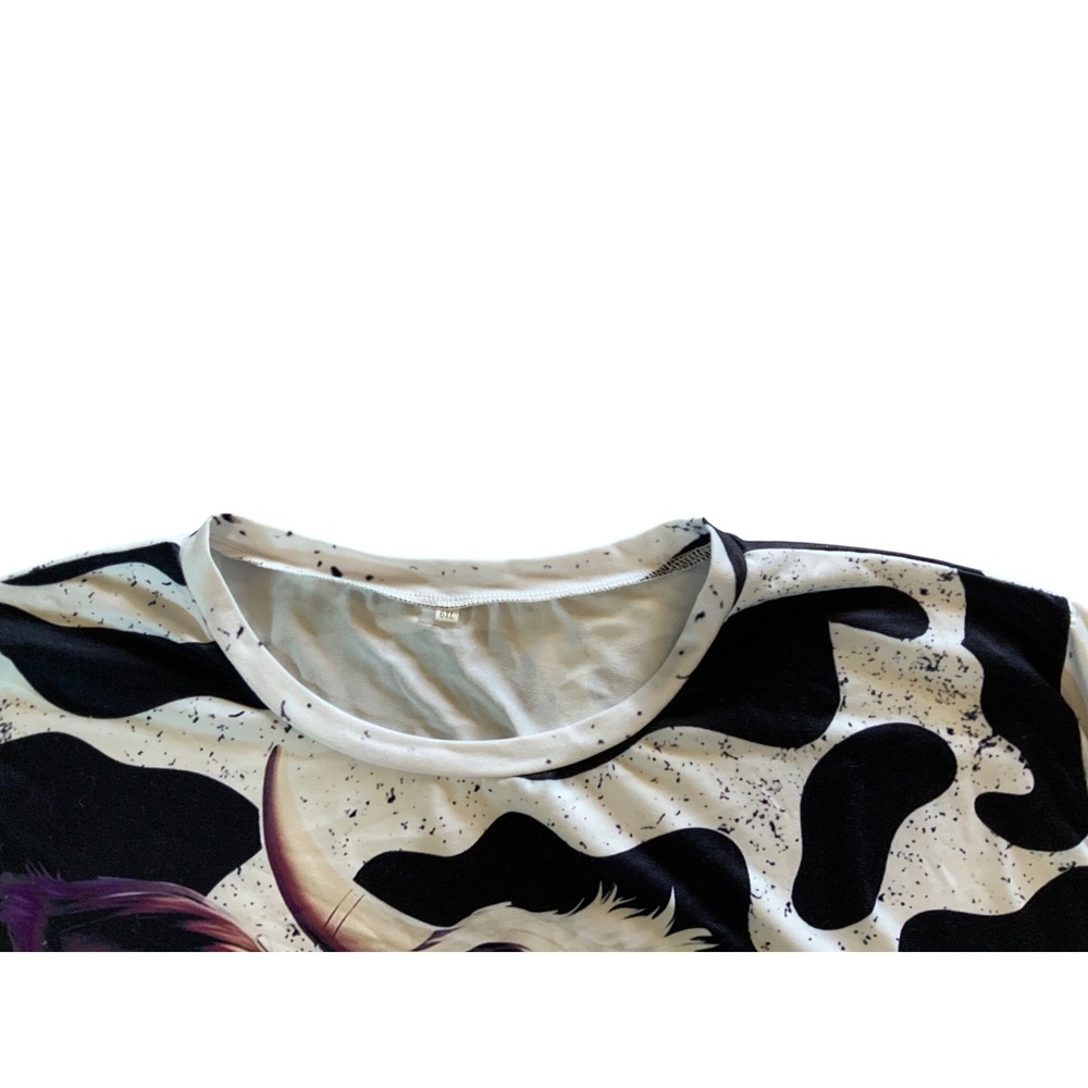 Womens Cow Print Graphic T-Shirt Black White Funny Animal 3D Tee 6XL Plus Size - Picture 3 of 3